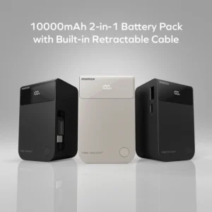 Momax 1-Pac Pass Mini⁺ 10000mAh 2in1 Battery Pack with Built-in Retractable Cable